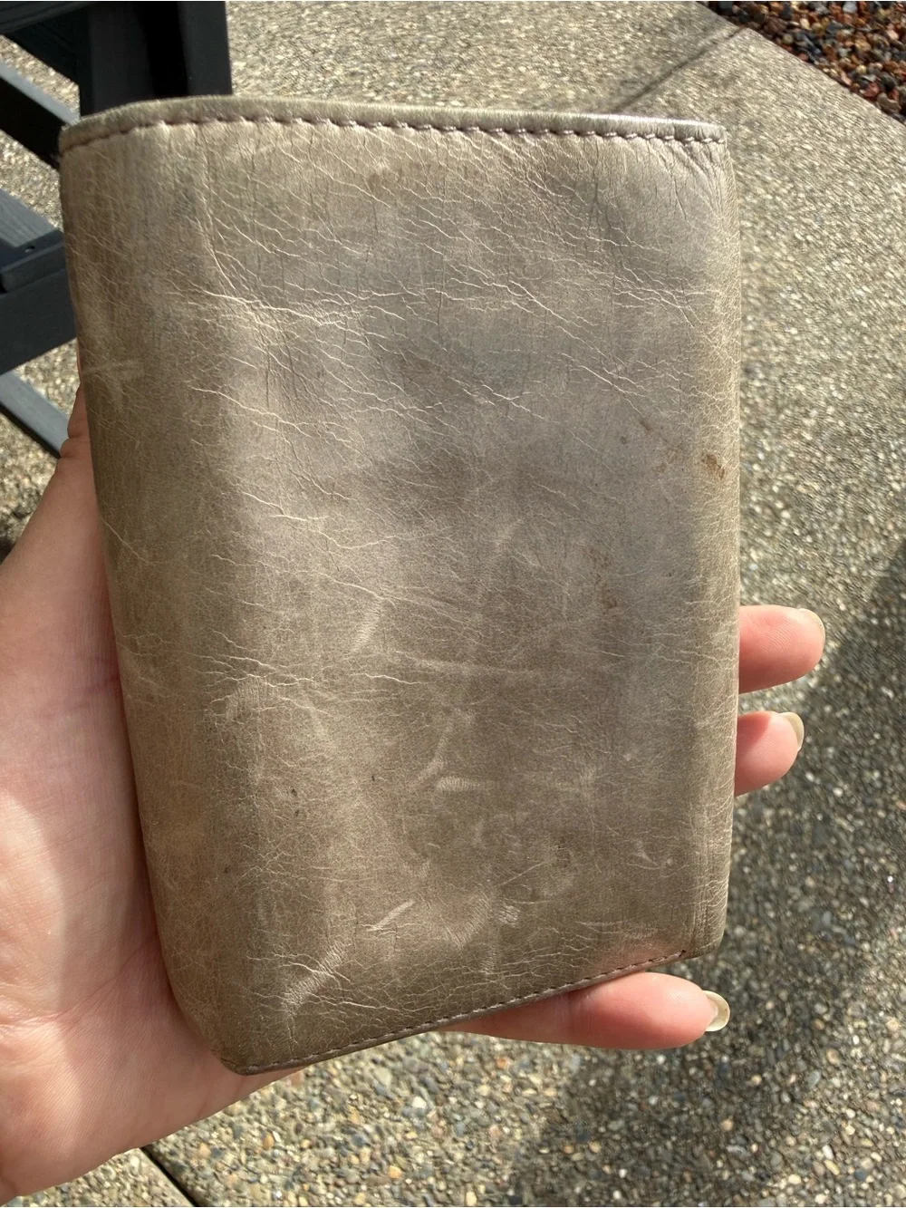 HOBO Taupe Leather Kiss-Lock Wallet with Brass Frame
